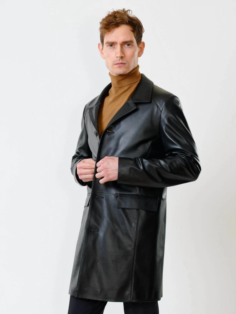 Кожаный пиджак удлиненный мужской 539, черный, размер 52, артикул 29550-2
