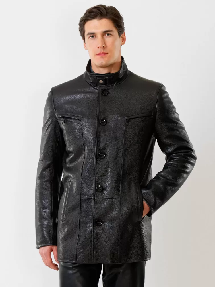 Кожаная куртка утепленная мужская 517нвш, черная, р. 46, арт. 40360-0