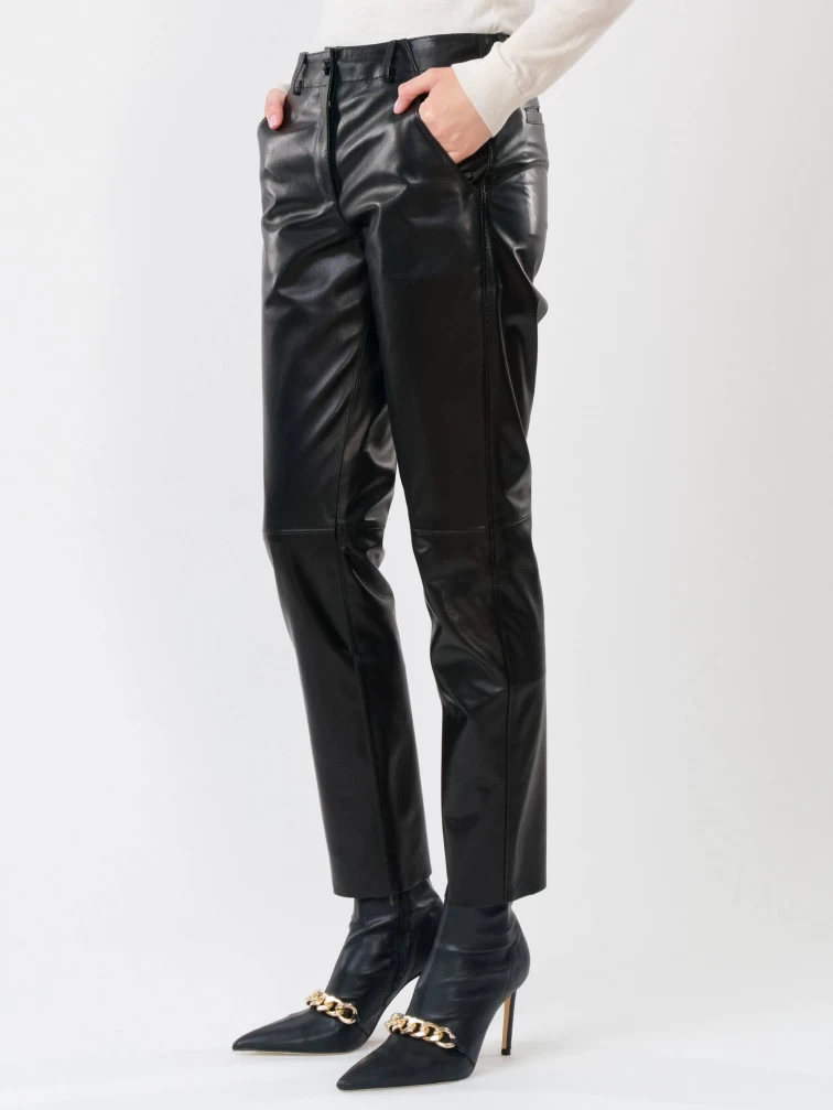 Кожаные зауженные женские брюки из натуральной кожи 03, черные, размер 44, артикул 85240-4