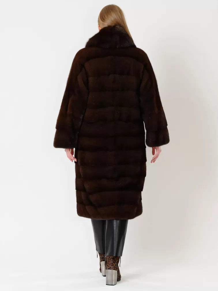 Пальто из меха норки с соболем женское 1150в, длинное, темно-коричневое, арт. 32790-5