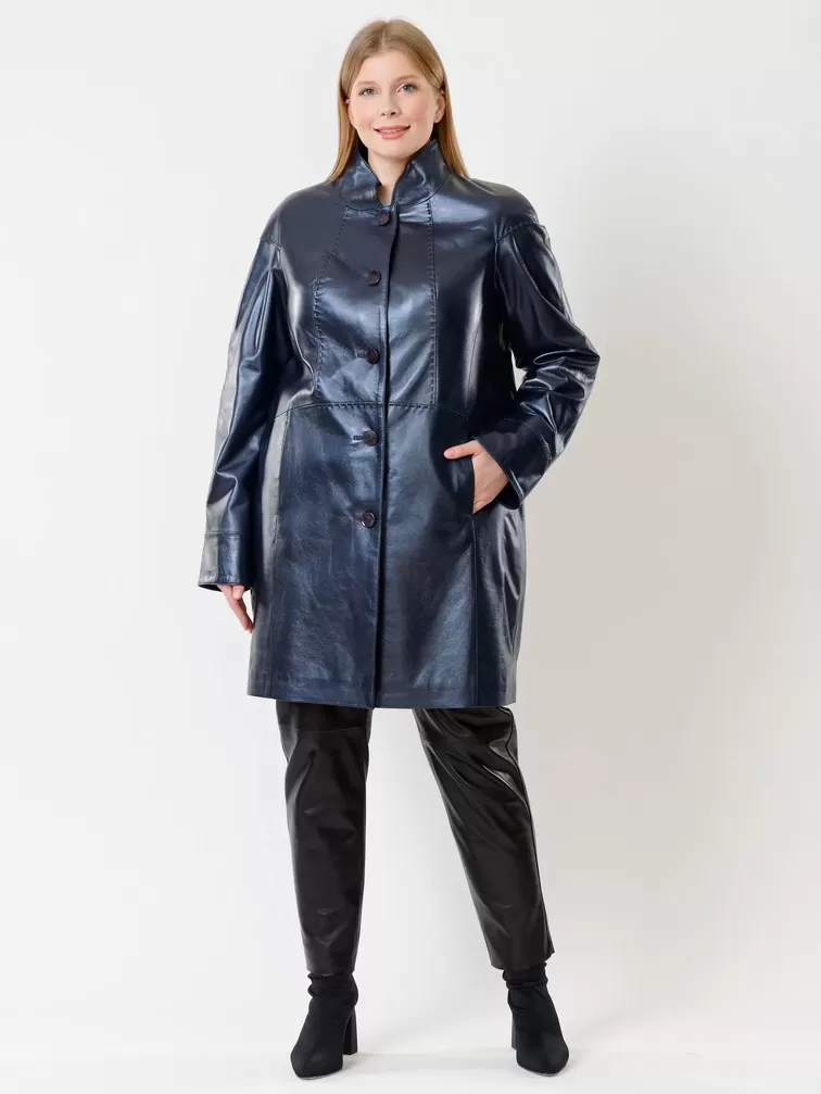 Кожаное пальто женское 378, синий перламутр, р. 48, арт. 91271-3