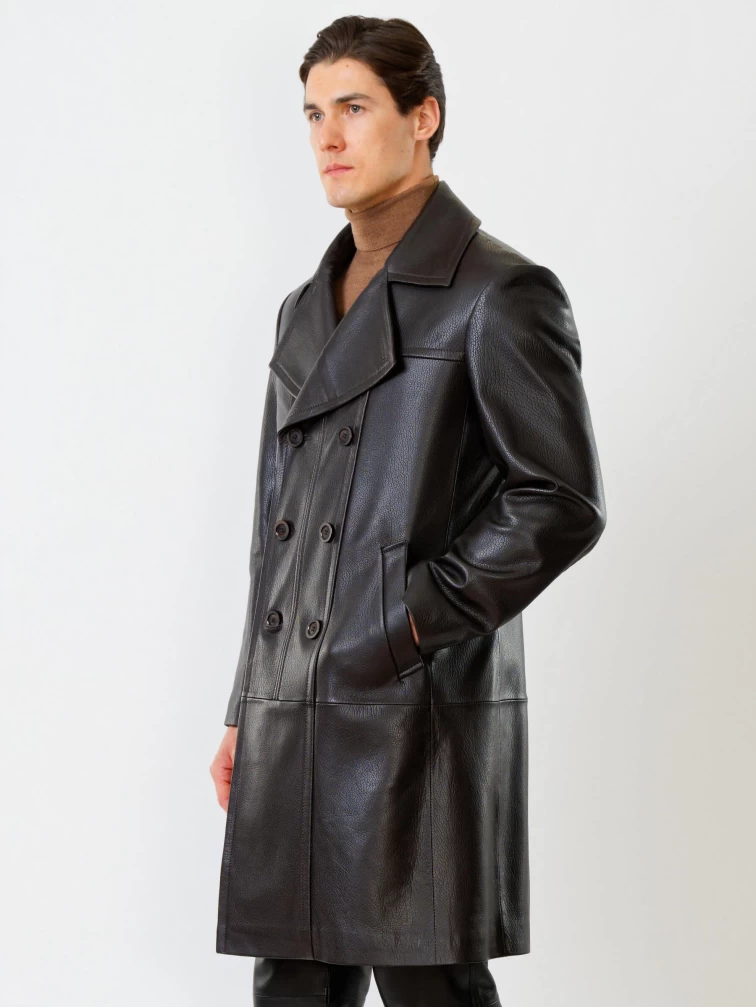 Двубортный мужской кожаный плащ премиум класса Чикаго, коричневый, размер 46, артикул 28801-6