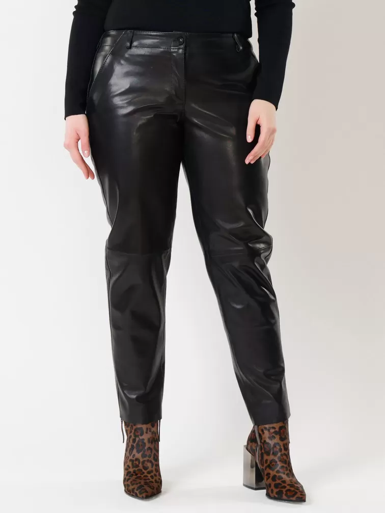 Кожаные зауженные брюки женские 03, из натуральной кожи, черные, р. 44, арт. 85501-4