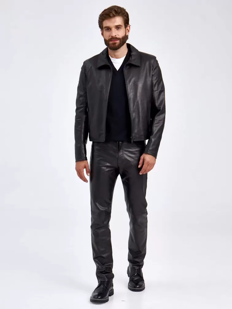 Кожаный комплект мужской: Куртка 2010-9 + Брюки 01, черный, р. 48, арт. 140600-0