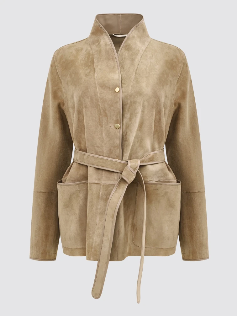 Бежевая женская замшевая куртка премиум класса 3105з, размер 46, артикул 92340-0