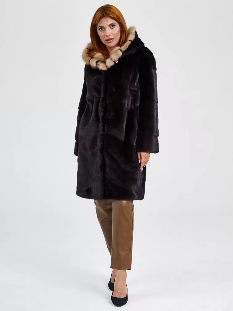 Пальто из меха норки женское 2а(к), с капюшоном, баклажановое, р. 48, арт. 33090-6