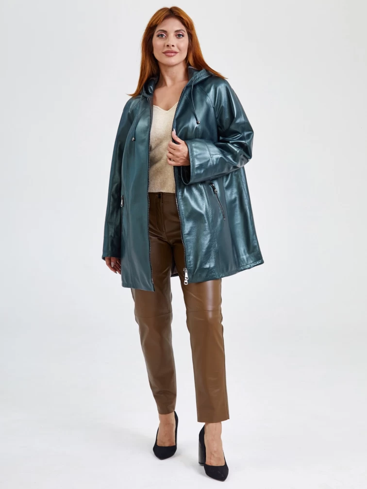 Кожаный комплект женский: Куртка 383 + Брюки 03, зеленый/коричневый, р. 48, арт. 111173-0