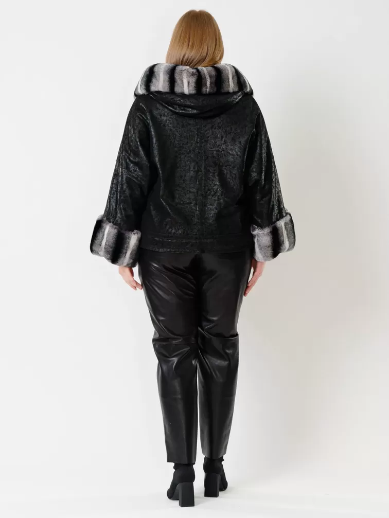 Замшевая утепленная куртка женская 397ш, с мехом "рекса", черная, р. 48, арт. 23721-5