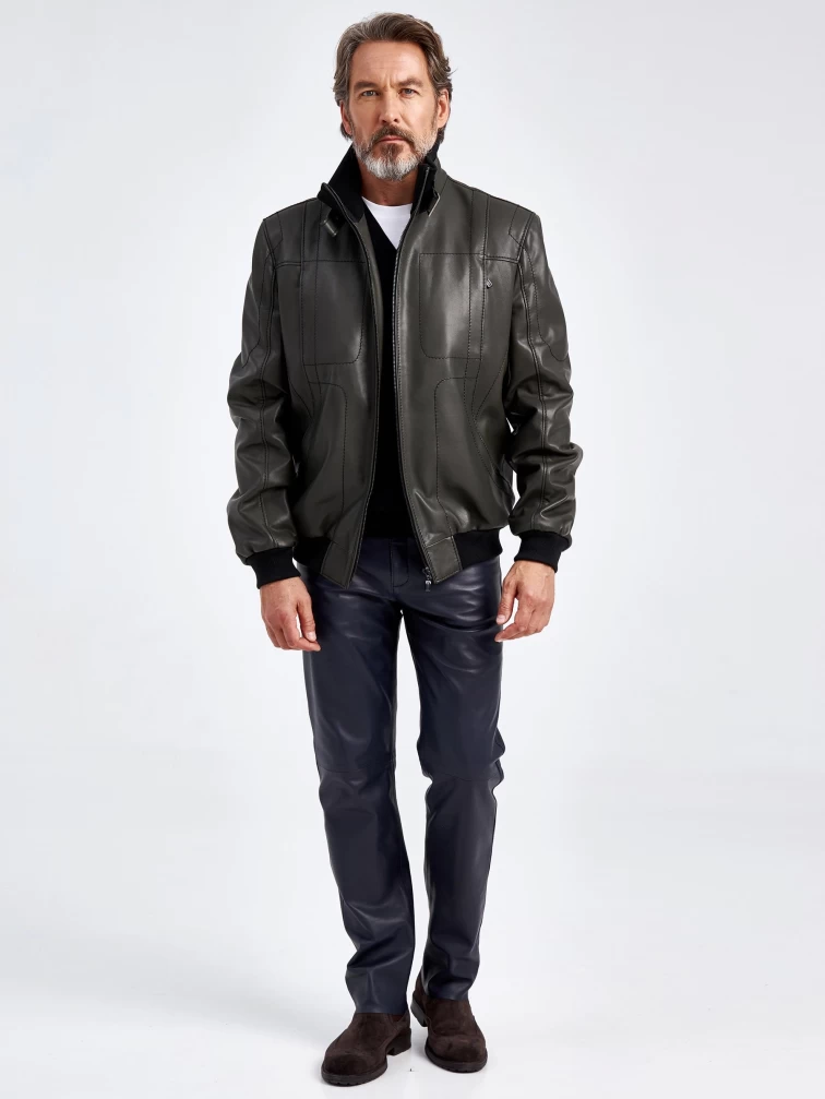 Кожаная куртка бомбер мужская 521, оливковая, размер 50, артикул 29061-1