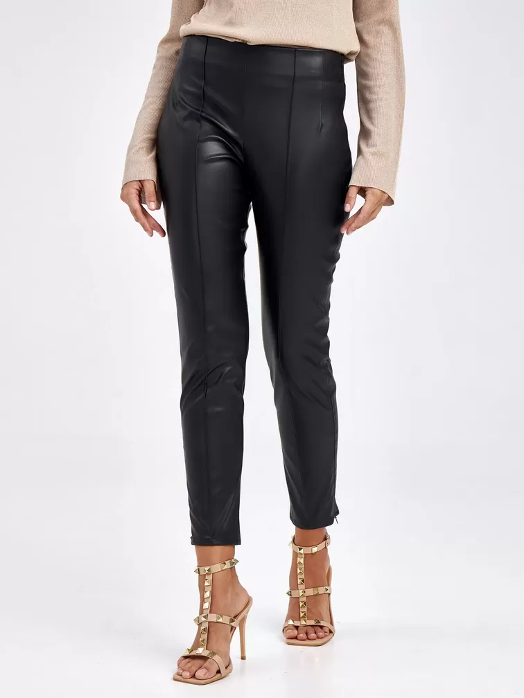 Кожаные брюки женские 4820729, из экокожи, черные, p. 42, арт. 85680-2
