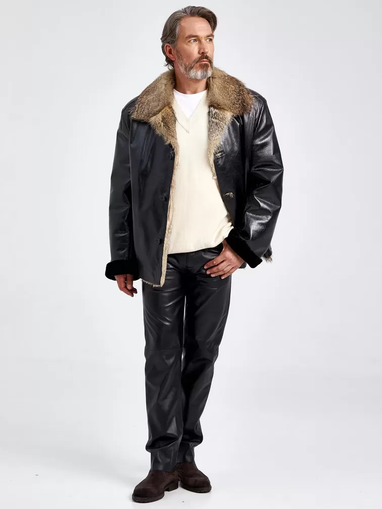 Кожаная куртка зимняя мужская Antonio, на подкладке из меха лисицы, черная, p. 56, арт. 40820-1