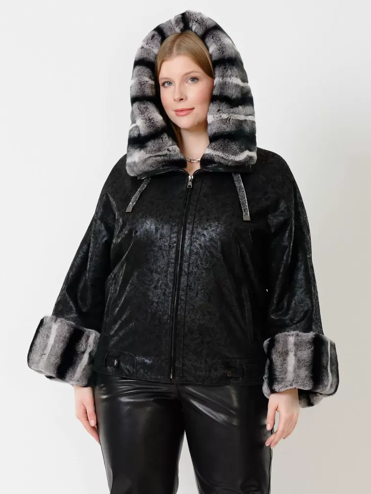 Замшевая утепленная куртка женская 397ш, с мехом "рекса", черная, р. 48, арт. 23721-1