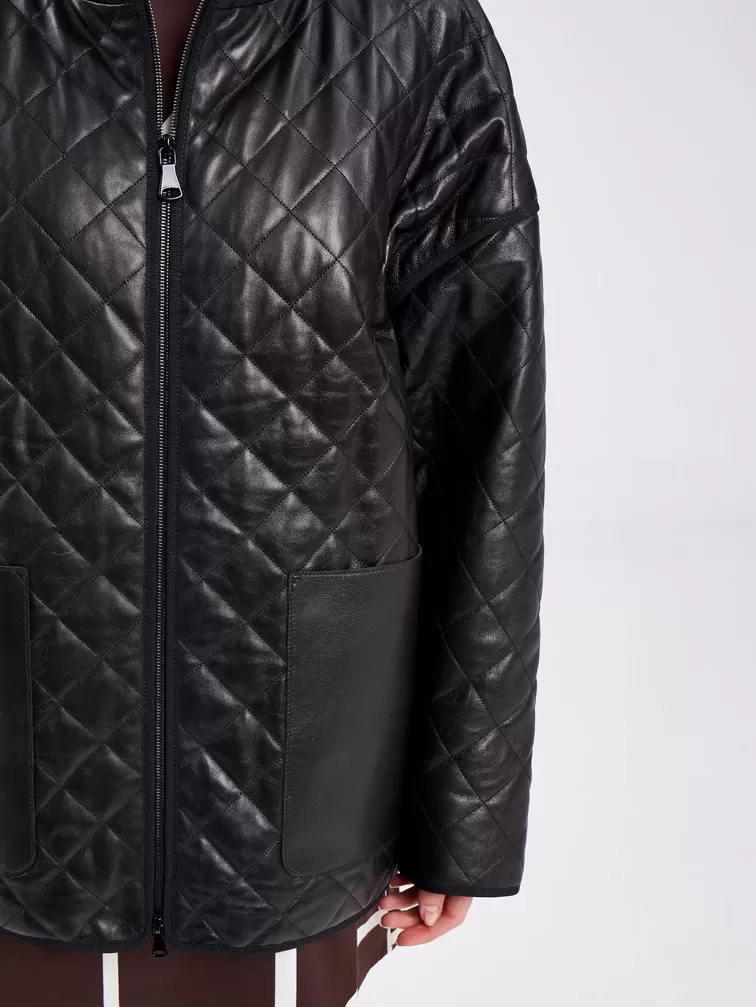 Кожаная куртка стеганная премиум класса женская 3043, черная, р. 44, арт. 23260-2