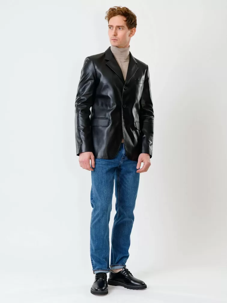 Кожаный пиджак мужской 543, черный, р. 48, арт. 28451-3