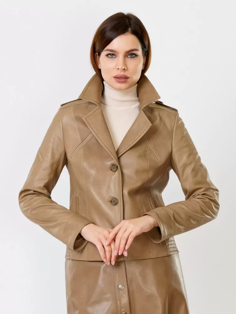 Кожаный комплект женский: Куртка 304 + Юбка-миди 08, коричневый, р. 44, арт. 111141-4