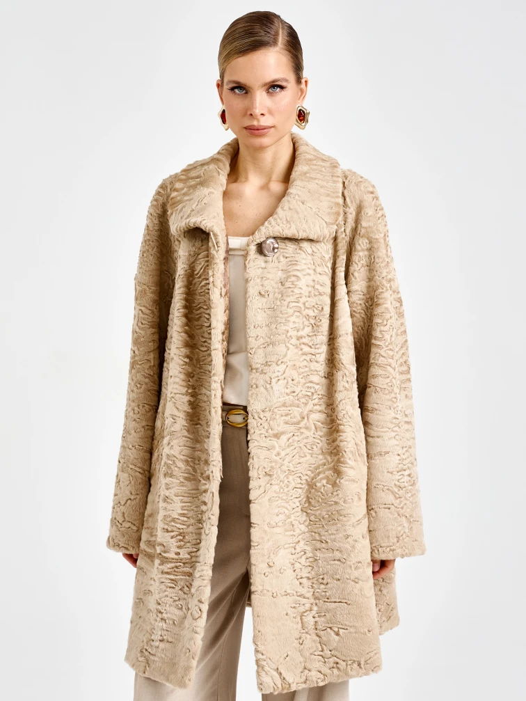 Женская каракулевая шуба премиум класса Лиза(в), бежевая, размер 58, артикул 92710-6