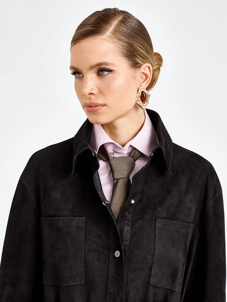 Черный женский замшевый плащ премиум класса 3112з, размер 46, артикул 92380-7