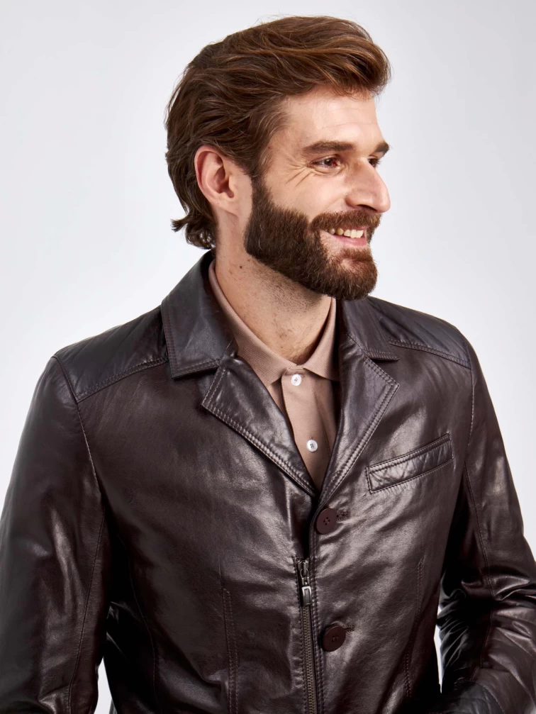 Утепленный мужской кожаный пиджак 530ш, коричневая, размер 50, артикул 29130-4