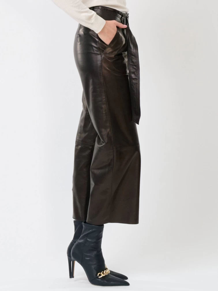 Кожаные укороченные женские брюки из натуральной кожи 05, черные, размер 42, артикул 85251-5