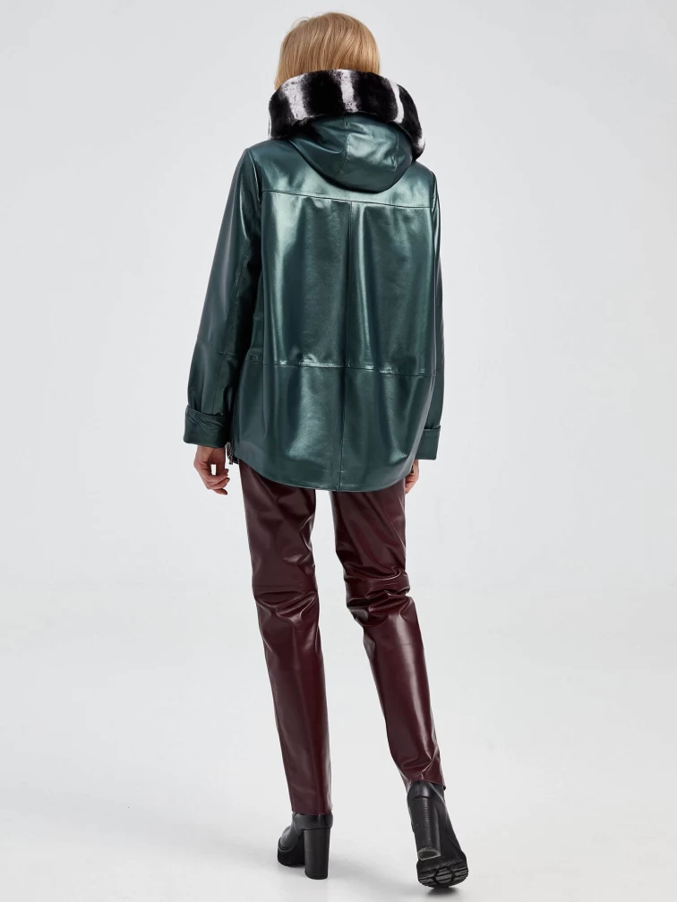 Кожаная женская куртка с капюшоном и мехом "рекса" 308уш, зеленый, размер 54, артикул 40500-4