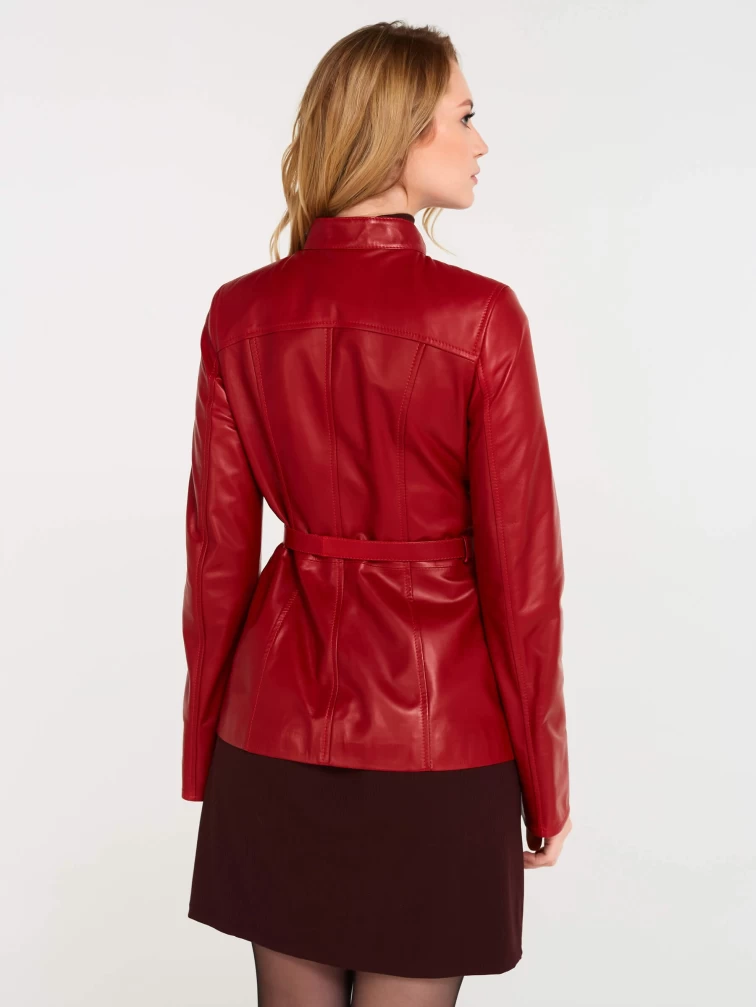 Кожаная куртка женская 320(нв), с поясом, красная, р. 44, арт. 90620-4