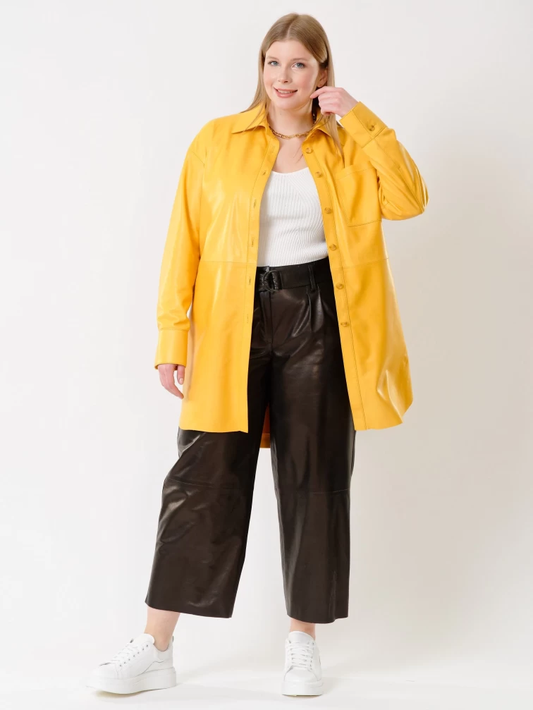 Кожаный костюм женский: Рубашка 01_2 + Брюки 05, желтый/черный, размер 46, артикул 111127-2