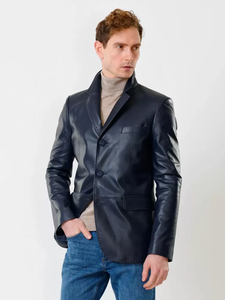 Кожаный пиджак мужской 543, синий, р. 48, арт. 28441-6