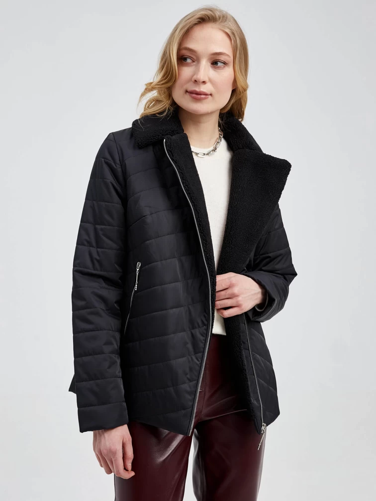 Демисезонный комплект женский: Куртка 21130 + Брюки 02, черный/бордовый, размер 42, артикул 111369-3