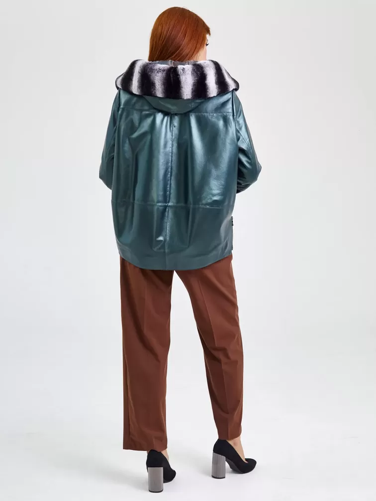 Кожаная утепленная куртка женская 308ш (у), с капюшоном, с мехом "рекса", зеленый, р. 48, арт. 91751-2