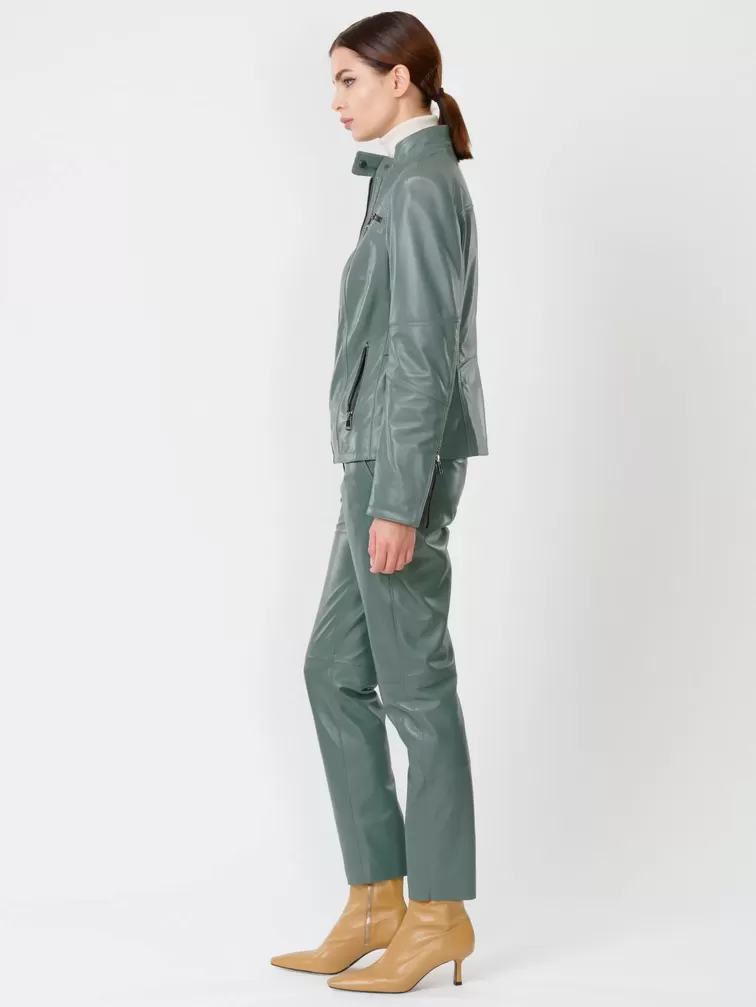Кожаный комплект женский: Куртка 301 + Брюки 03, оливковый, р. 44, арт. 111166-1