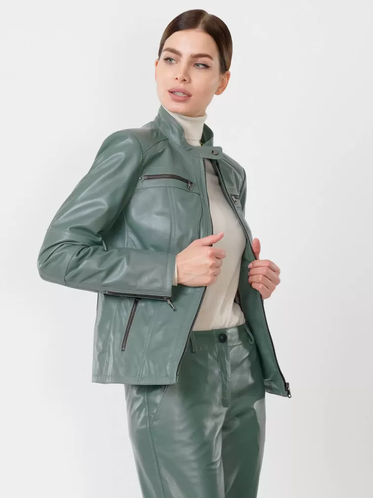 Кожаная куртка женская 301, оливковая, р. 44, арт. 90780-0