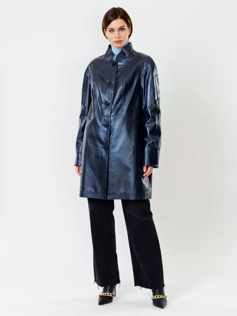Кожаное пальто женское 378, синий перламутр, р. 46, арт. 91130-3