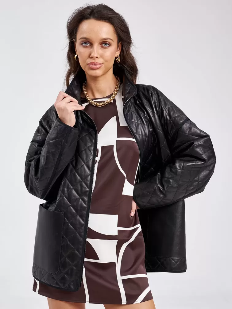 Кожаная куртка стеганная премиум класса женская 3043, черная, р. 44, арт. 23260-4