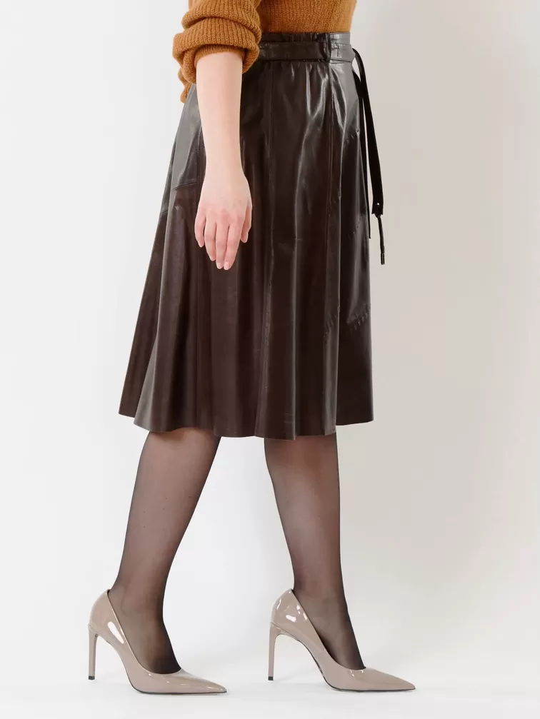 Кожаная юбка расклешенная 01рс, из натуральной кожи, коричневая, р. 52, арт. 85131-2