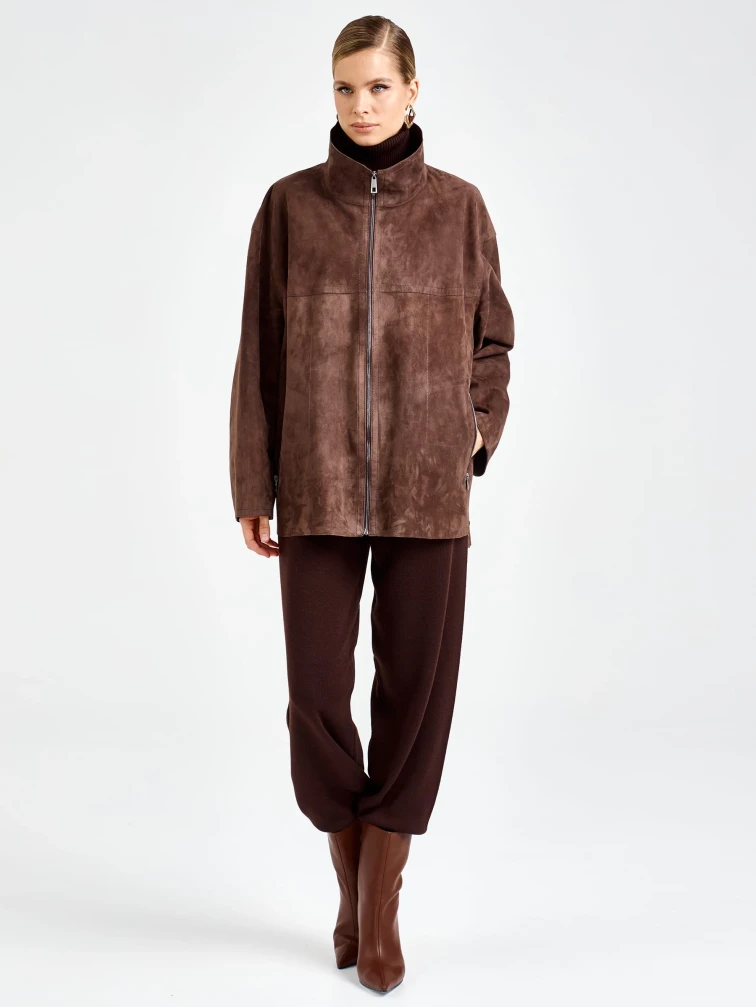 Короткая замшевая женская куртка премиум класса 3090з, коричневая, размер 48, артикул 92450-4