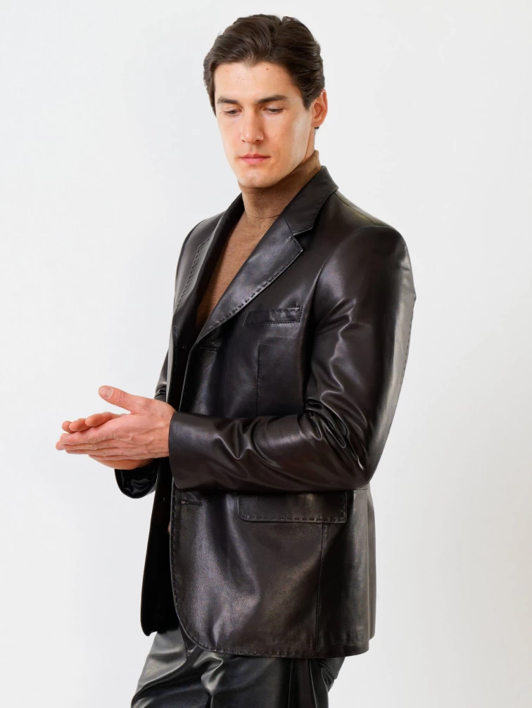 Кожаный пиджак мужской 543, черный, размер 48, артикул 27330-6