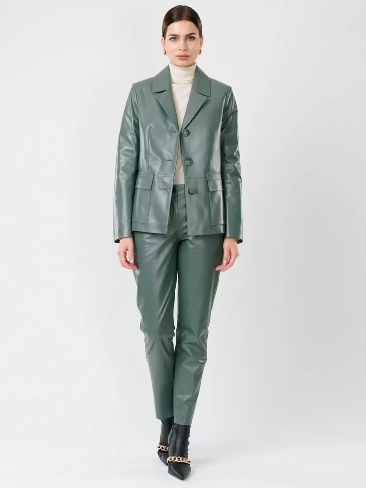 Кожаный костюм женский: Пиджак 3007 + Брюки 03, оливковый, р. 46, арт. 111136-6