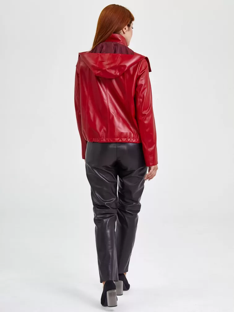 Кожаная куртка женская 305, с капюшоном, красная, р. 44, арт. 91741-4