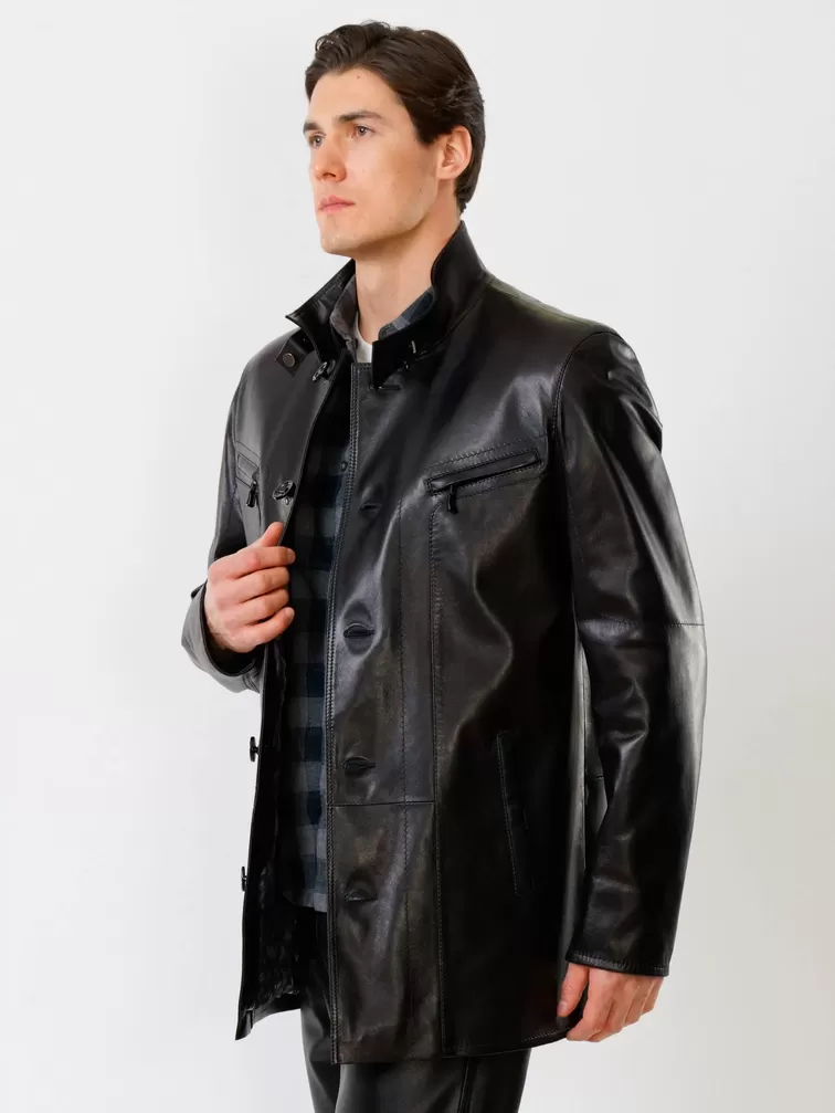 Кожаная куртка мужская 517нв, утепленная, черная, р. 48, арт. 28620-2