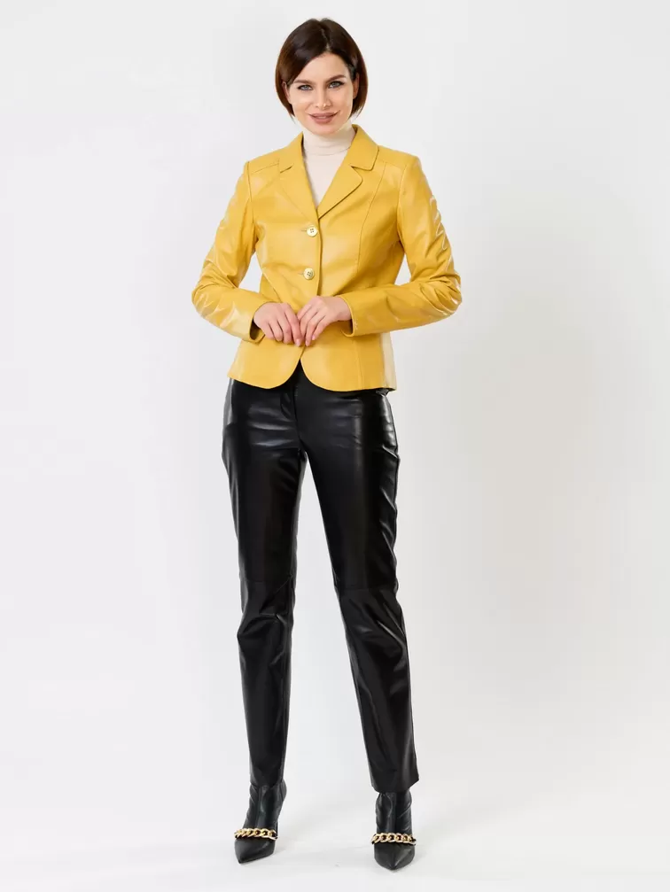 Кожаный комплект: Пиджак женский 316рс + Брюки женские 03, желтый/черный, р. 44, арт. 111152-6