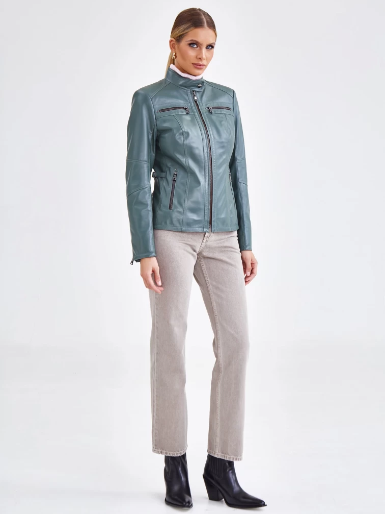 Кожаная куртка женская 301, оливковая, размер 44, артикул 90581-1
