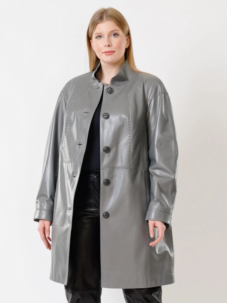 Кожаное пальто женское 378, серое, р. 50, арт. 91261-1