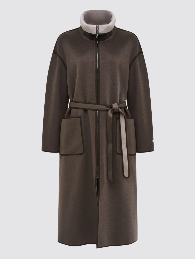 Пальто кашемировое женское темно-коричневое 1058-120, размер 46, артикул 92520-0