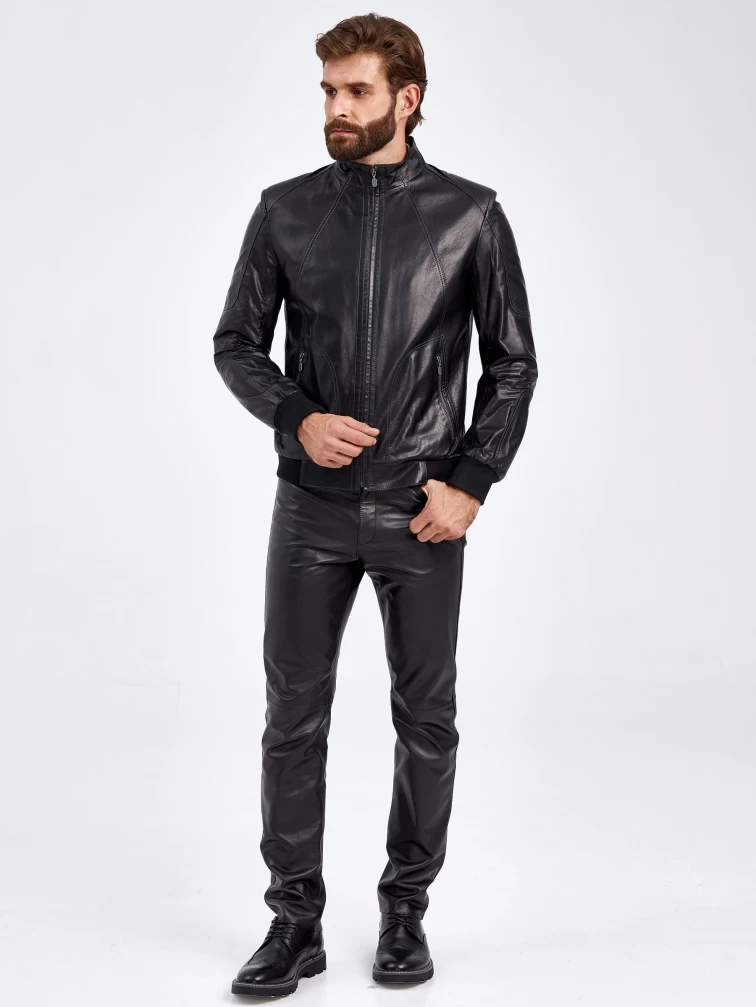 Короткая мужская кожаная куртка 526, черная, размер 50, артикул 29230-4