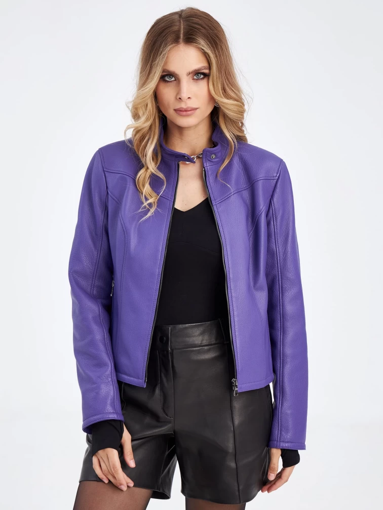 Кожаная куртка женская 3045, фиолетовая, размер 46, артикул 23300-0