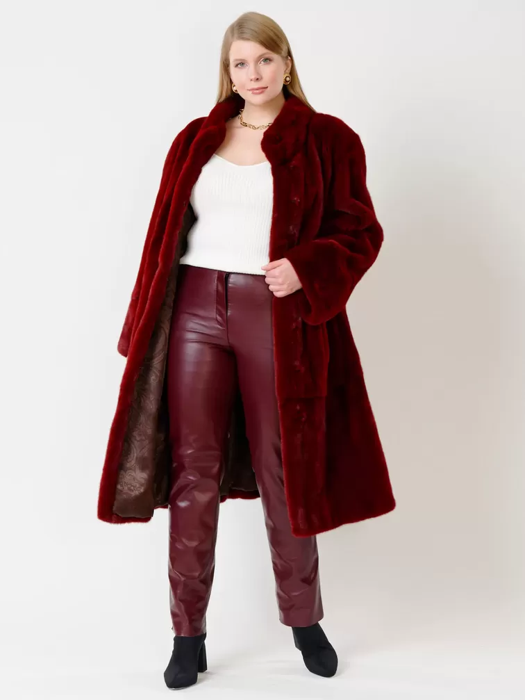 Демисезонный комплект женский: Пальто из меха норки 288в + Брюки 02, бордовый, р. 54, арт. 111318-6