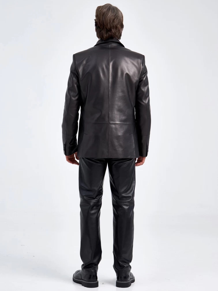 Кожаный пиджак мужской 555, черный, размер 50, артикул 29070-4