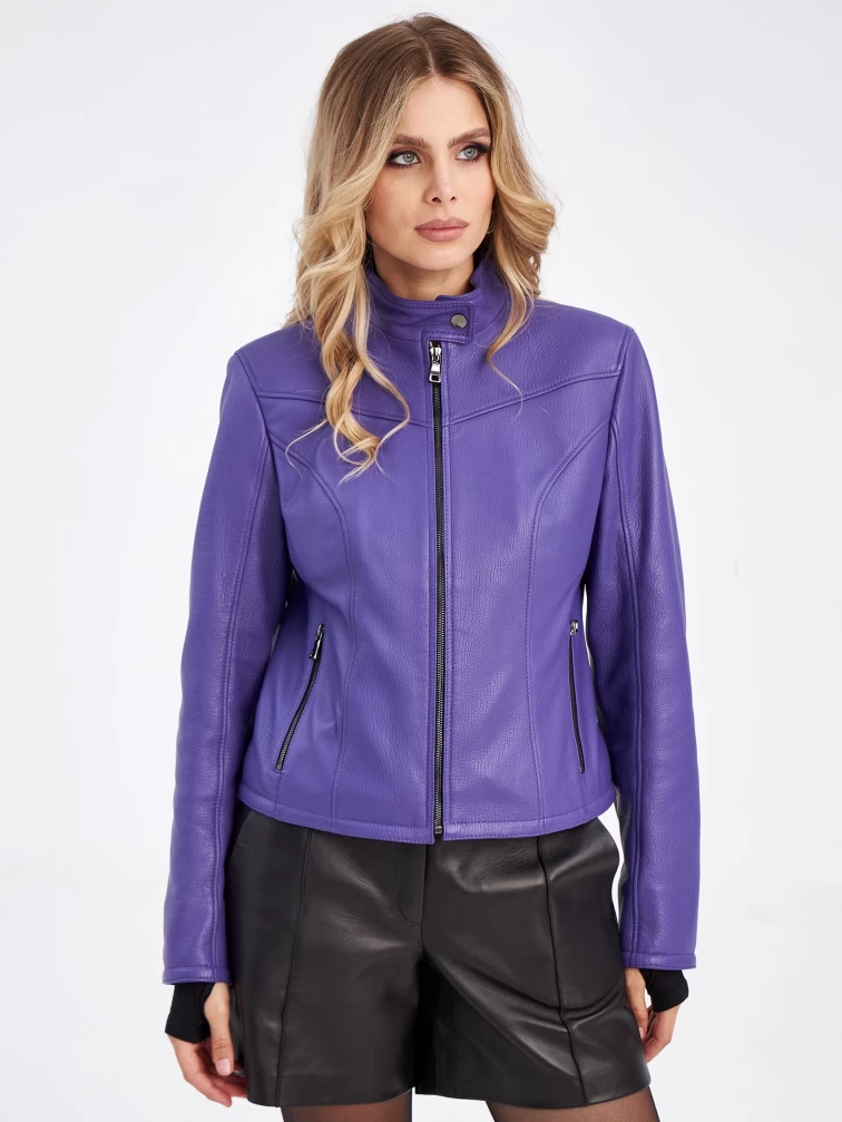 Кожаная куртка женская 3045, фиолетовая, размер 46, артикул 23300-1