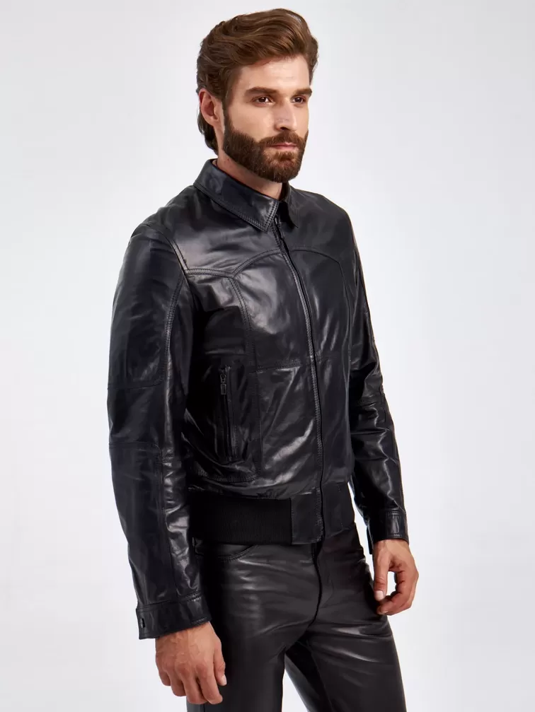 Кожаная куртка мужская 2010-13В, короткая, черная, p. 50, арт. 29170-0