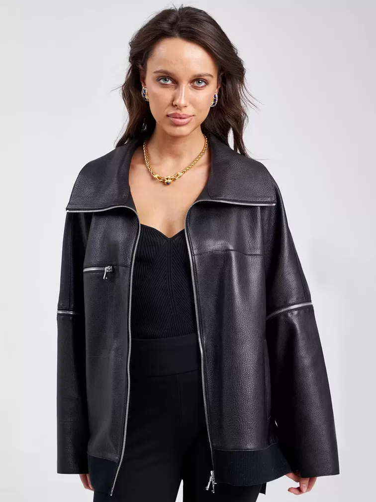 Кожаная куртка премиум класса женская 3031, черная, р. 50, арт. 23210-1